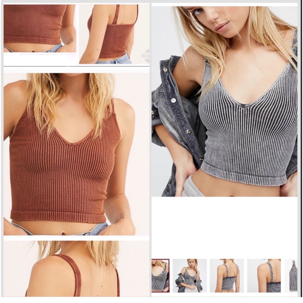 Free People Intimates Washed, Ribbed Seamless Crop Tank Tops 2  (Gray and Rust)